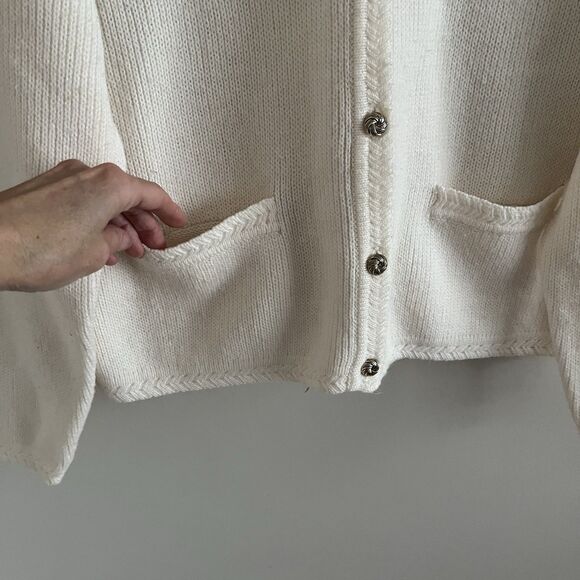 Vintage Wool Blend Ivory Boxy Cardigan M Crop Ladies Preppy Cottagecore Grandma - Picture 6 of 13